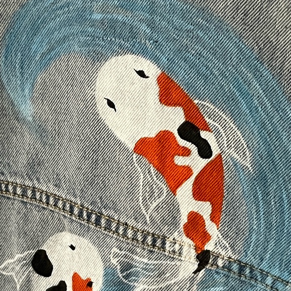 Custom Painted Koi Fish Women’s Denim Jean Jacket Vest Wild Fable New w Tags - Picture 3 of 9